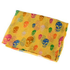 Fashion Colorful Skull Head Printed Voile Scarves Shawl - Yellow