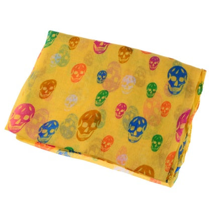 Fashion Colorful Skull Head Printed Voile Scarves Shawl - Yellow