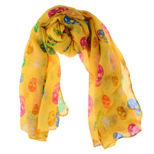 Fashion Colorful Skull Head Printed Voile Scarves Shawl - Yellow