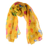 Fashion Colorful Skull Head Printed Voile Scarves Shawl - Yellow
