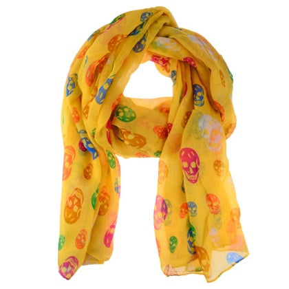 Fashion Colorful Skull Head Printed Voile Scarves Shawl - Yellow
